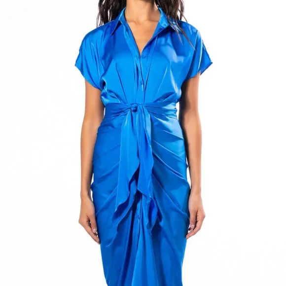 Elaine Out of the Blue: Satin Tie Front Dress Large - Picture 7 of 7